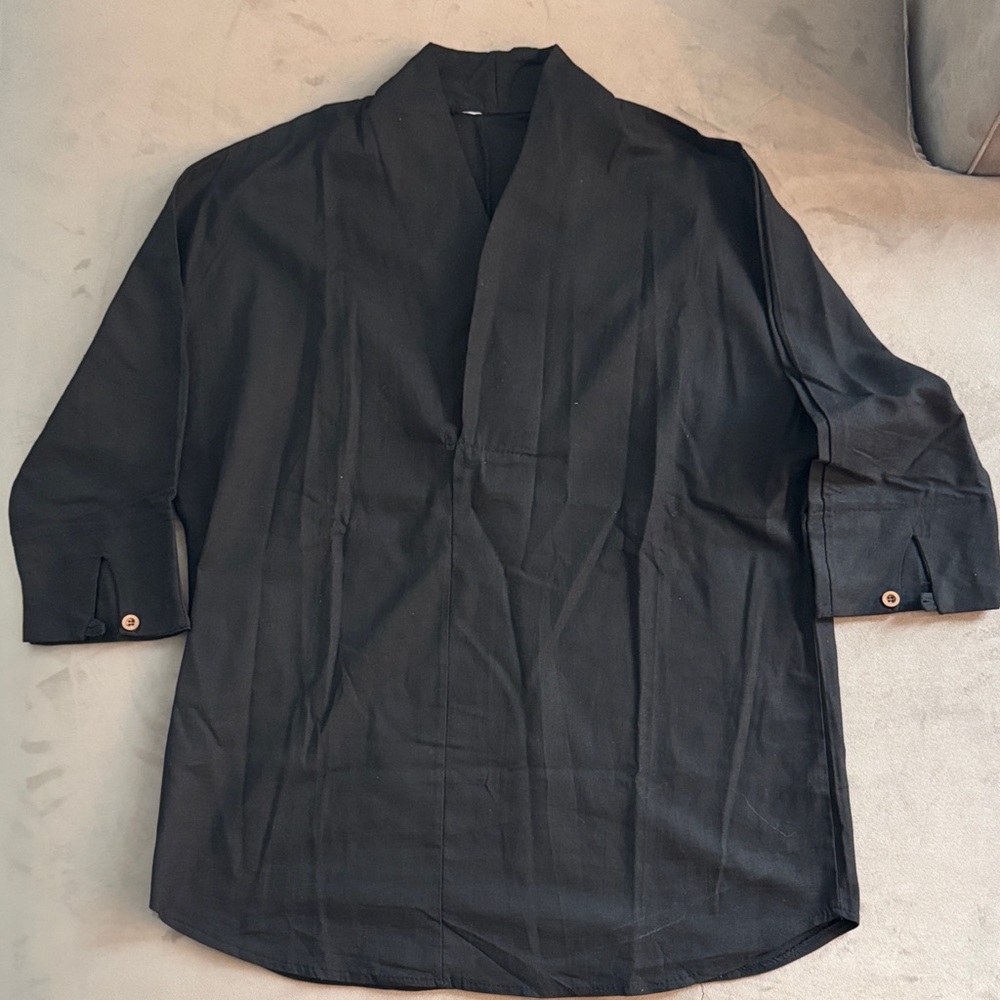 Men's Black Japannese Casual Linen Shirt Jacket
